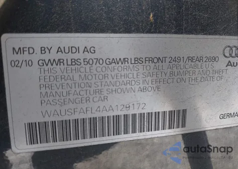 2010 Audi A4 2.0T Premium из США, поврежденный, VIN WAUSFAFL4AA129172